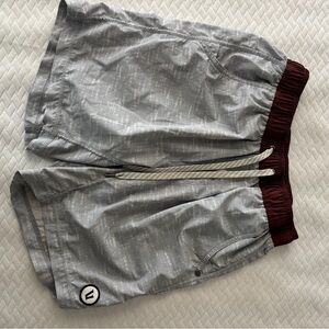 Vuori Athletic Shorts in Light Gray and Burgundy